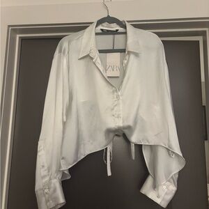 Zara White Satin Button Down Shirt